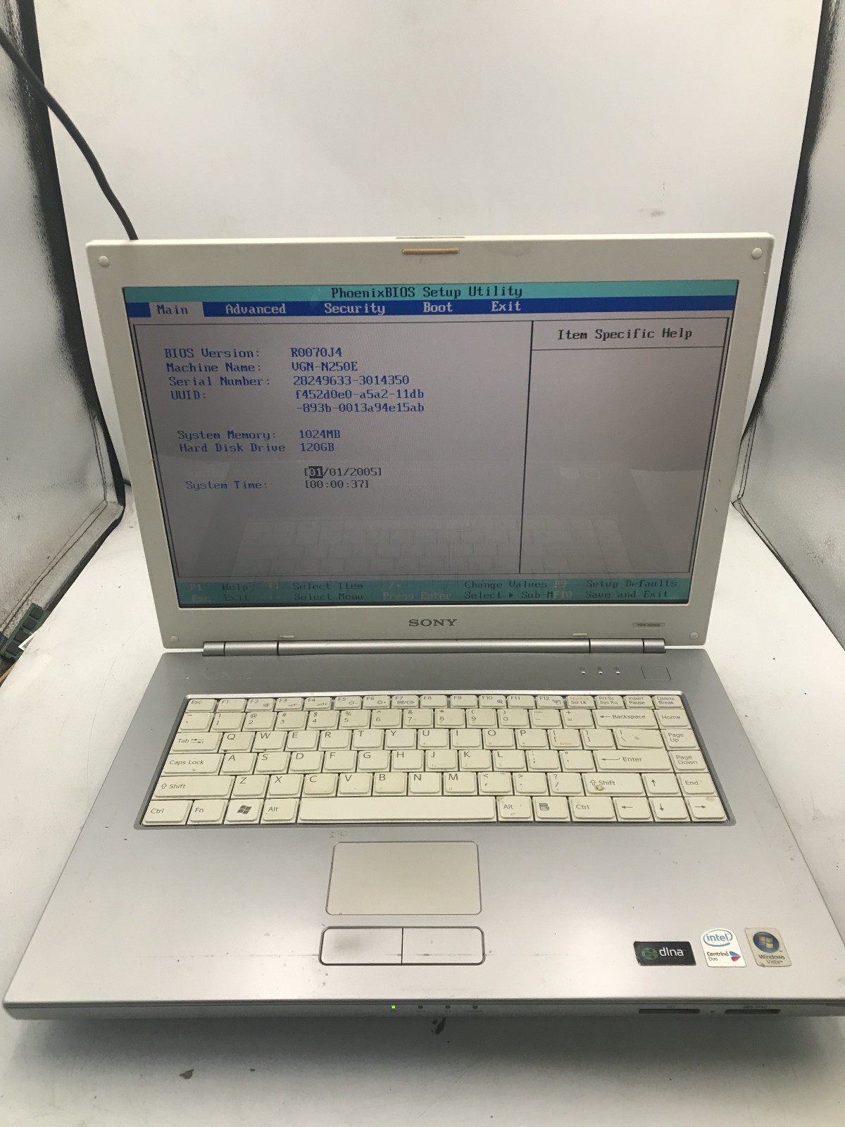 SONY PCG 7X1L – BOOTS TO BIOS – INTEL CENTRINO DUO – 1GB RAM – READ – BB