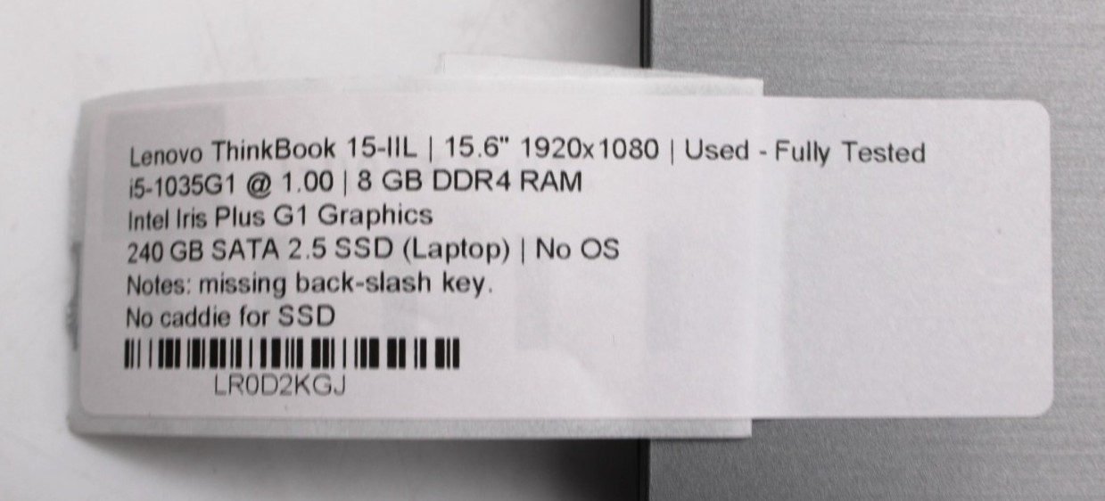 Lenovo ThinkBook-i5-1035G1@1.0GHz-8GB DDR4 RAM-240GB SATA-NO OS *USED/TESTED*