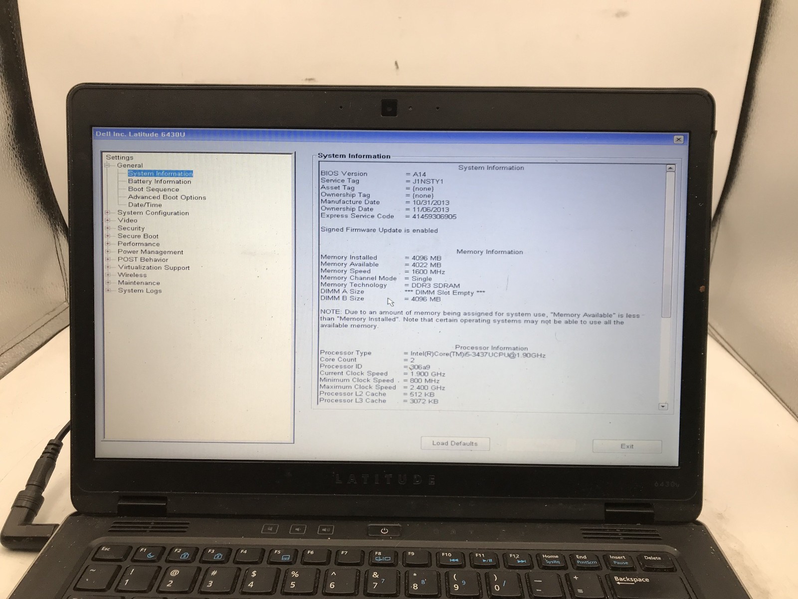 DELL LATITUDE 6430U – BOOTS TO BIOS – INTEL I5 3437U – NO RAM – READ DESC – BB!!