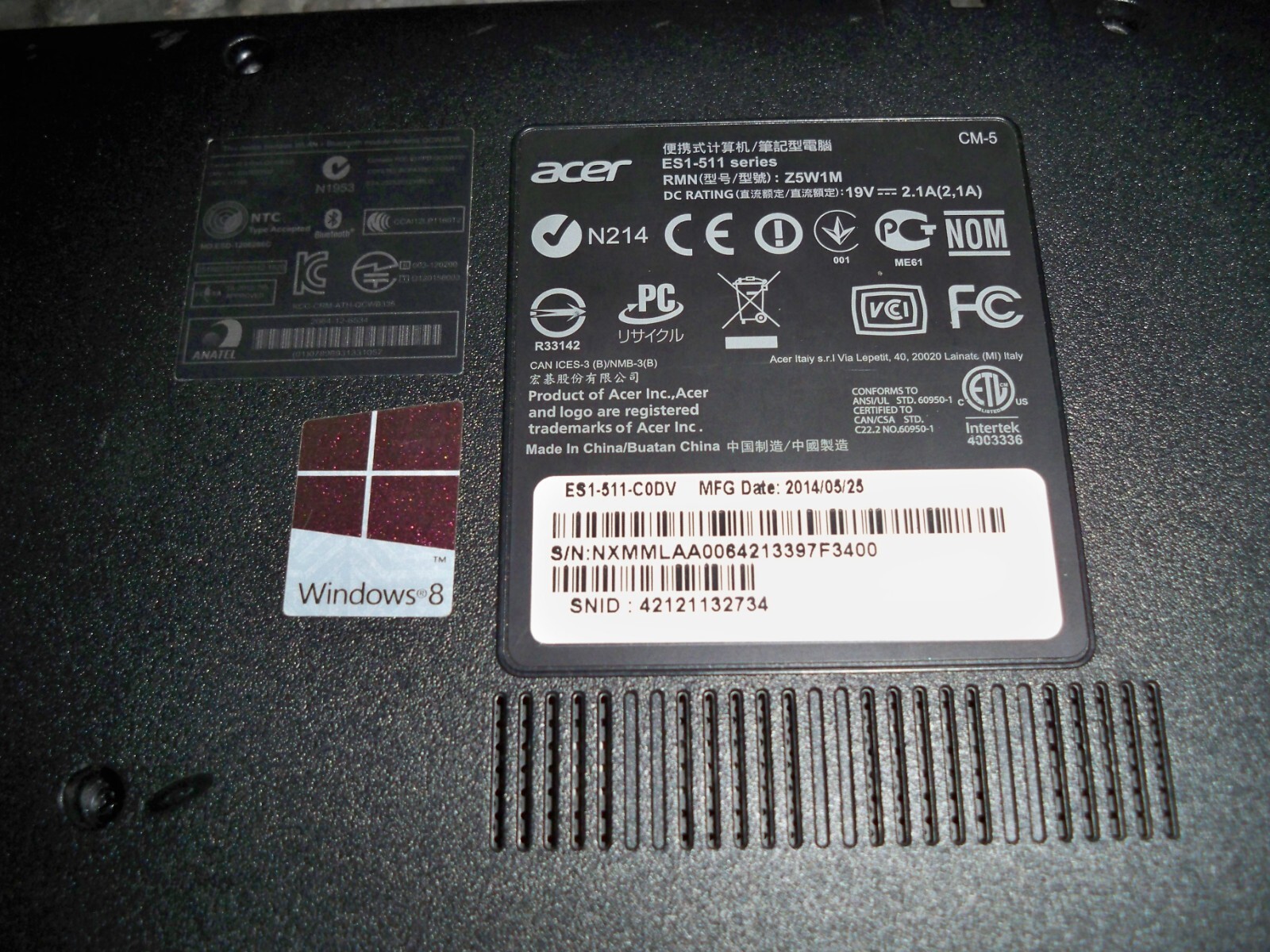 Acer ES1-511 15.6” / Intel Celeron N2830 @ 2.41GHz 4 GB DDR3 L