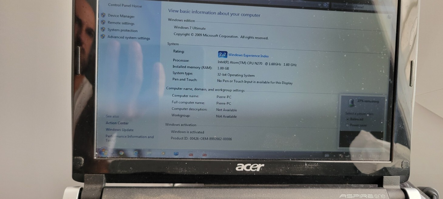 Acer Aspire One Blue KAV-10 10.1″ Laptop Atom N270 1.60GHZ 150GB HD 1GB
