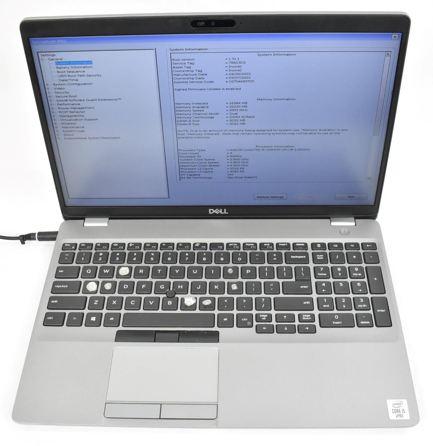 Dell Latitude 5511 Laptop i5-10400H 2.6GHz 16GB 256GB HD No OS 15.6″ *Worn Keys*