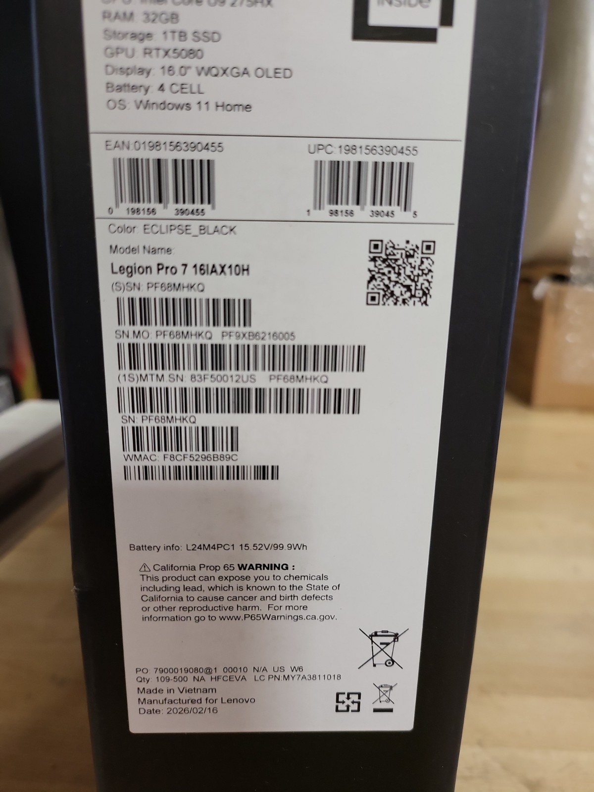 Lenovo – Legion Pro 7i 16″ 2.5K OLED Gaming Laptop – Intel Core Ultra 9 275HX…