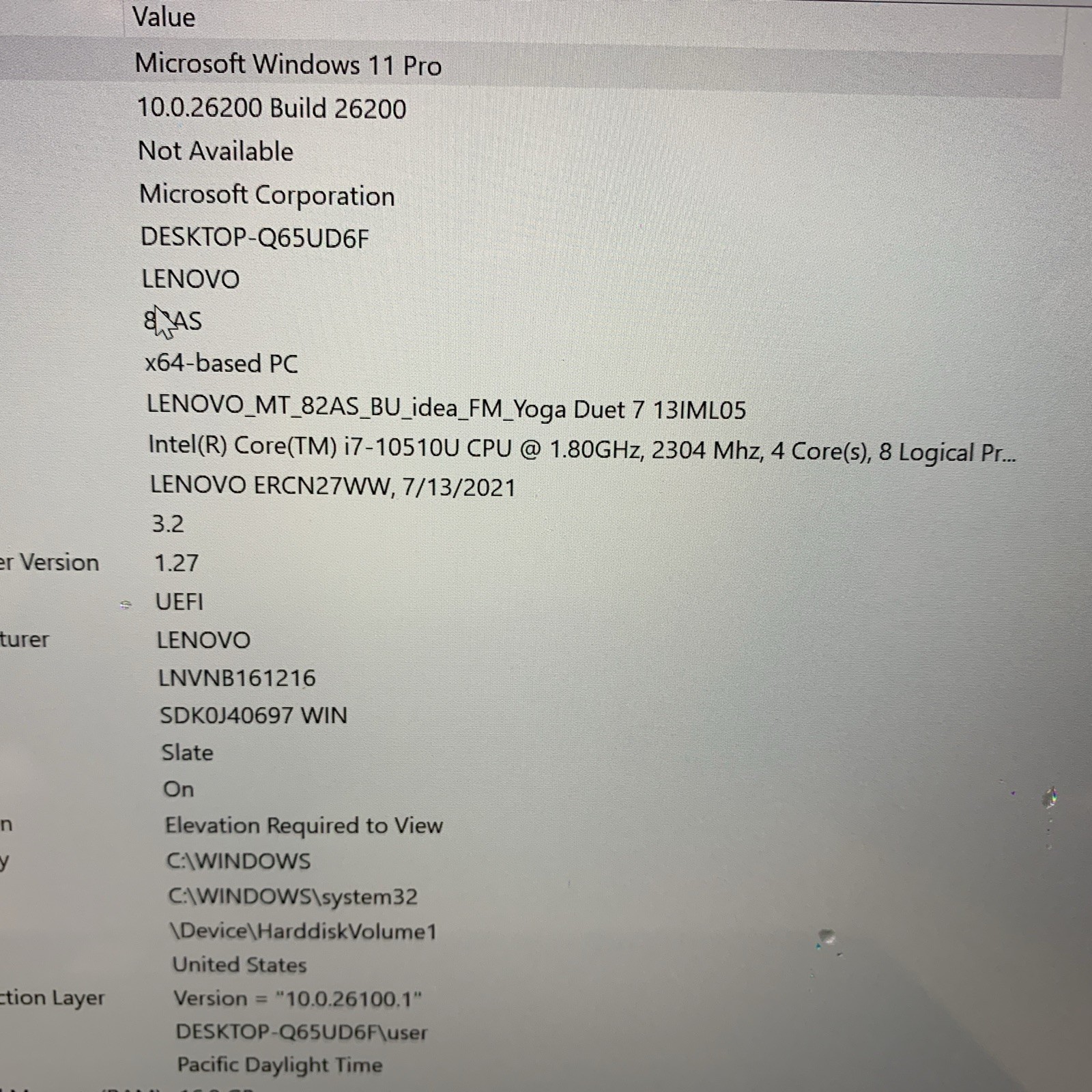 Lenovo Yoga Duet 7 13″ Core i7-10510U 1.80GHz 16GB Ram 512GB Ssd Read Desecrip
