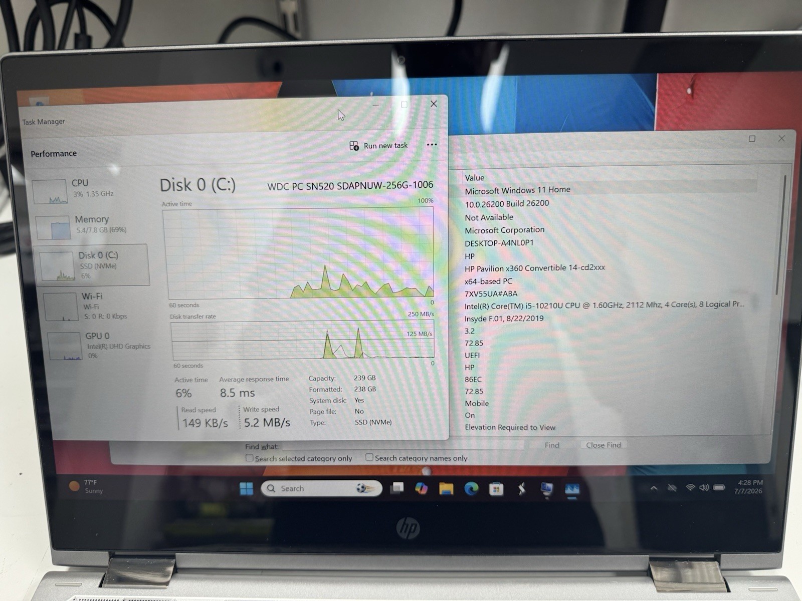 HP Pavilion x360 14-CD2053CL Touch i5-10210U 1.6 GHz 8GB 256GB NVMe SSD