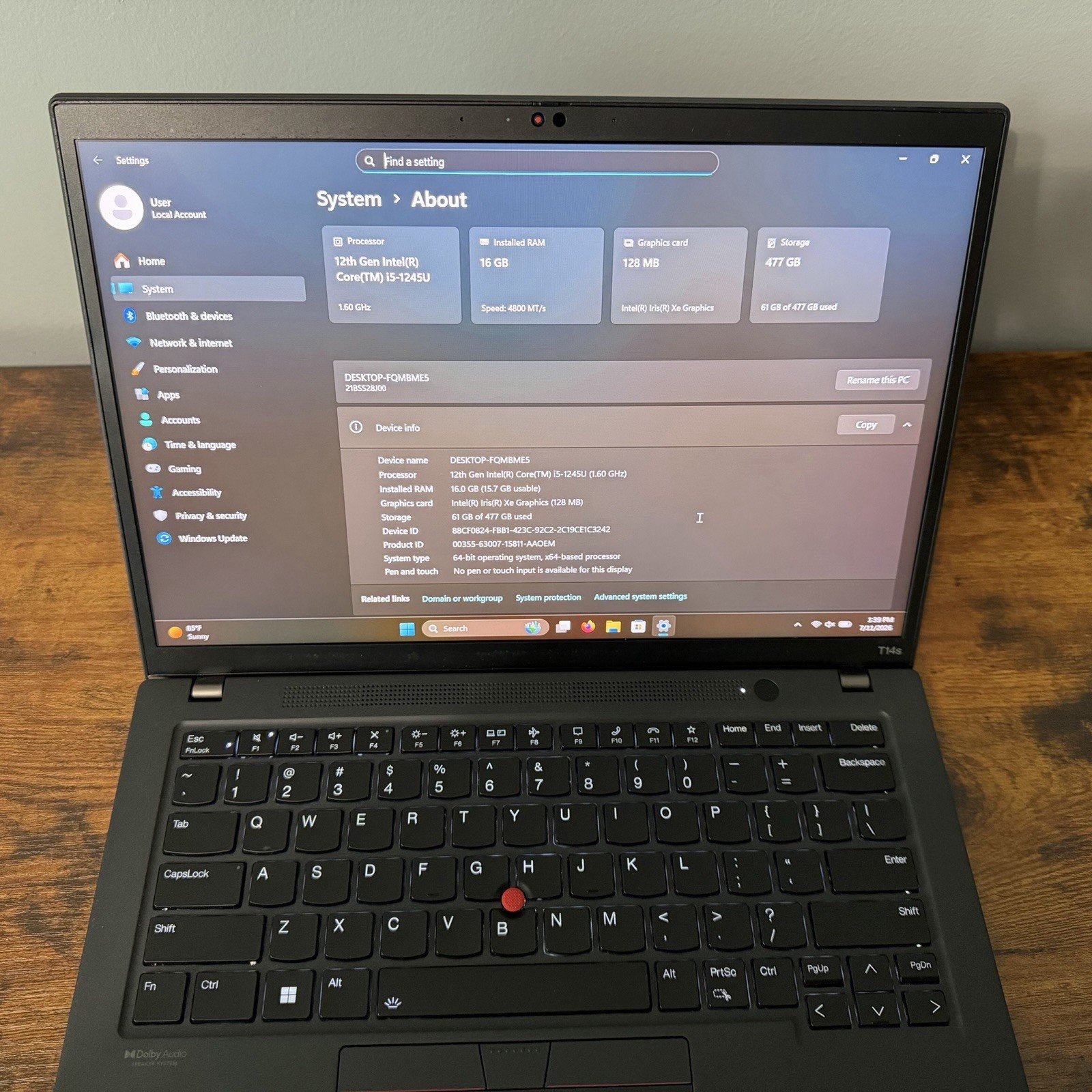 Lenovo Thinkpad T14s Gen 3 16GB DDR5 512GB NVMe i5-1245U 400nit 100% sRGB Win 11