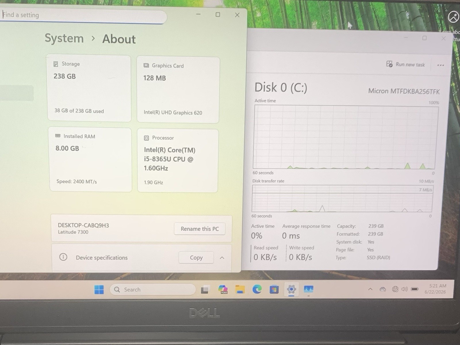 Dell Latitude 7300 i5-8365u 8GB 256GB SSD Win11 13.3in FHD Black