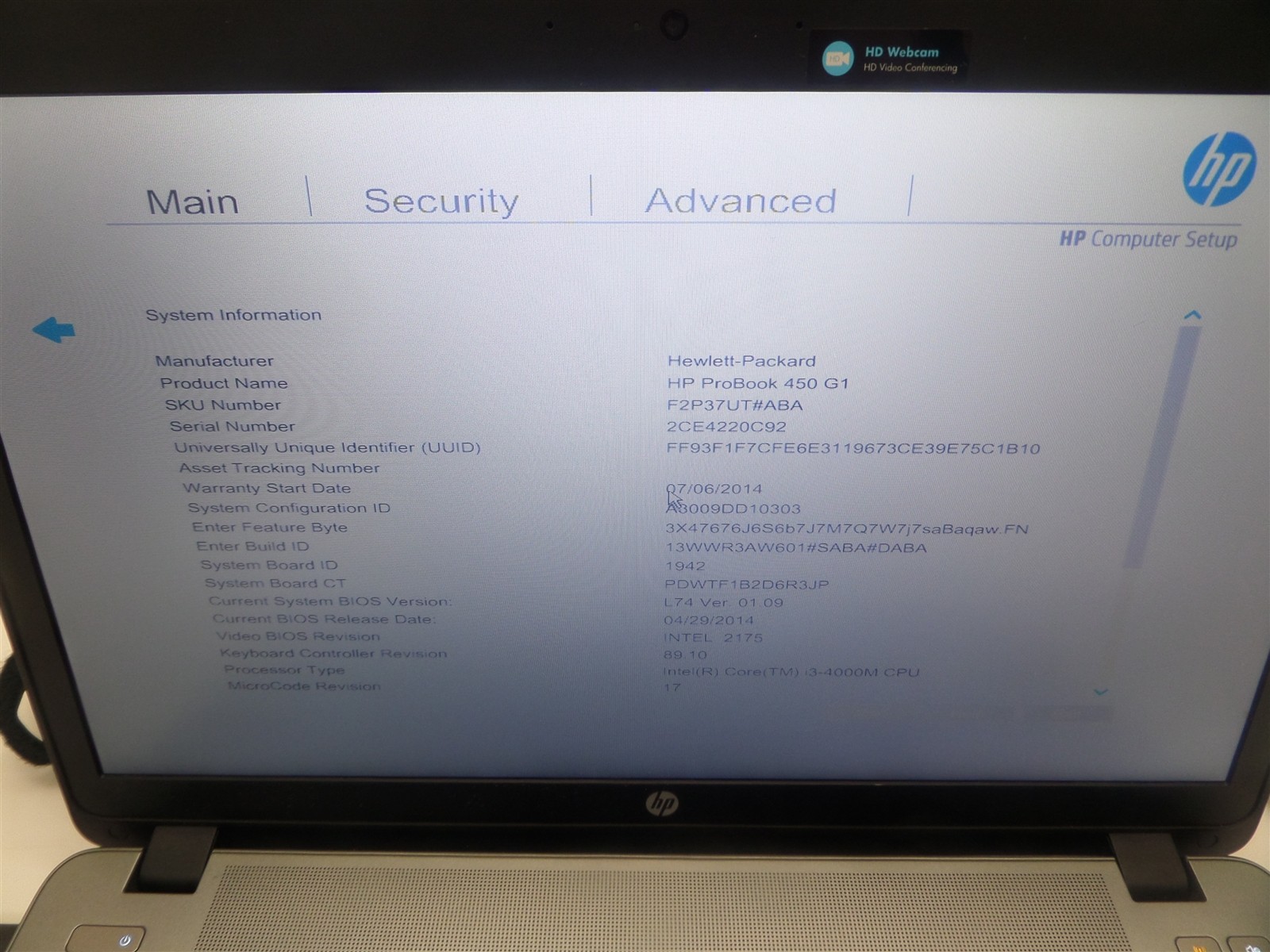 HP ProBook 450 G1 15.6″ Laptop w/ i3-4000M 2.4GHz CPU 4GB RAM – No HDD/Battery