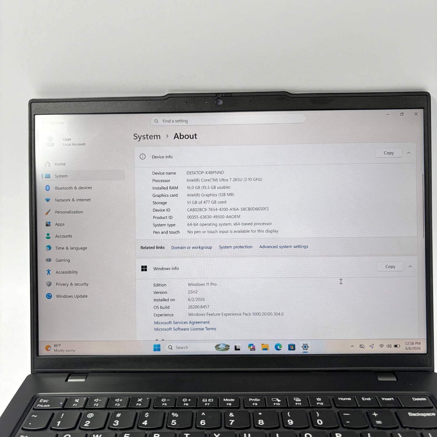 Lenovo Thinkpad L14 Gen 6 14″ Core Ultra 7 265U 2.1GHz 16GB RAM 512GB SSD