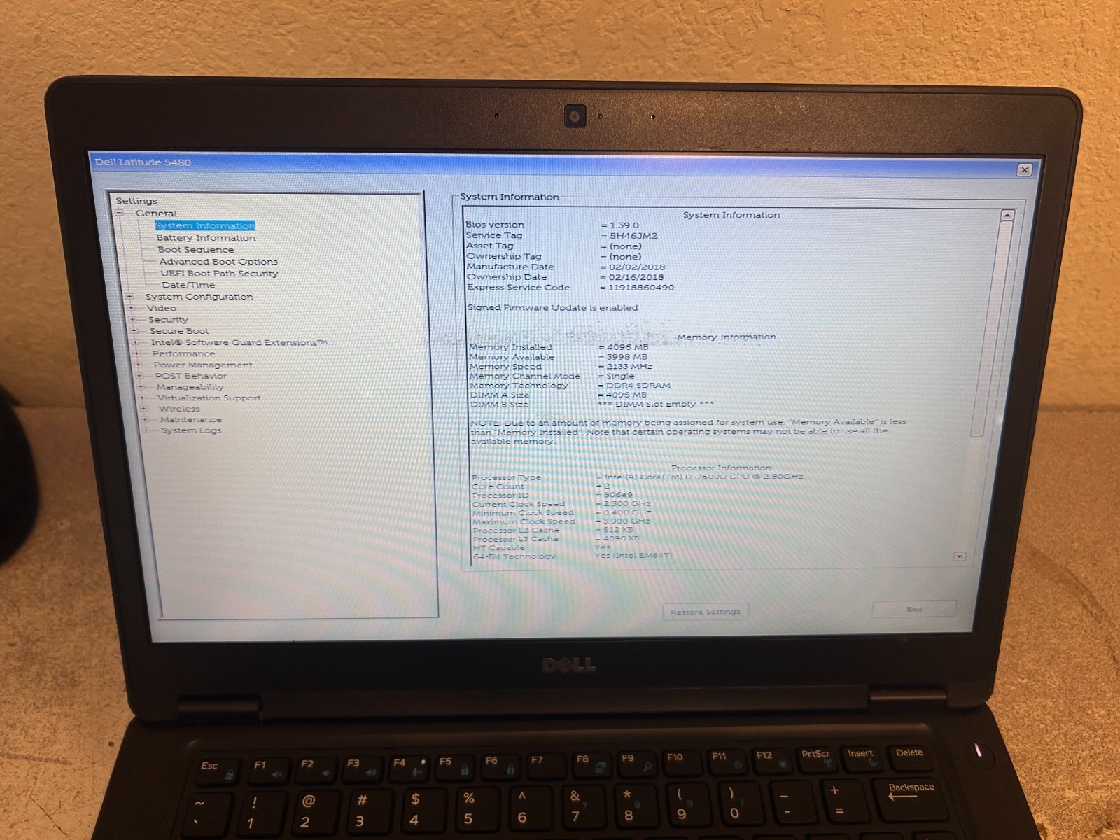 Dell Latitude 5480 i7 CPU 14″ Display No RAM No HD No AC No Wi-Fi Screen Damage