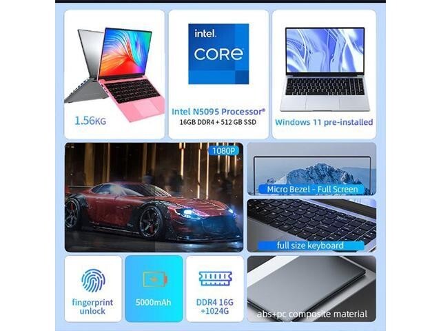 JOHNKANG Windows 11 Pro Laptop, 15.6″ FHD(1920 x 1080) IPS Display,Intel N5095 C
