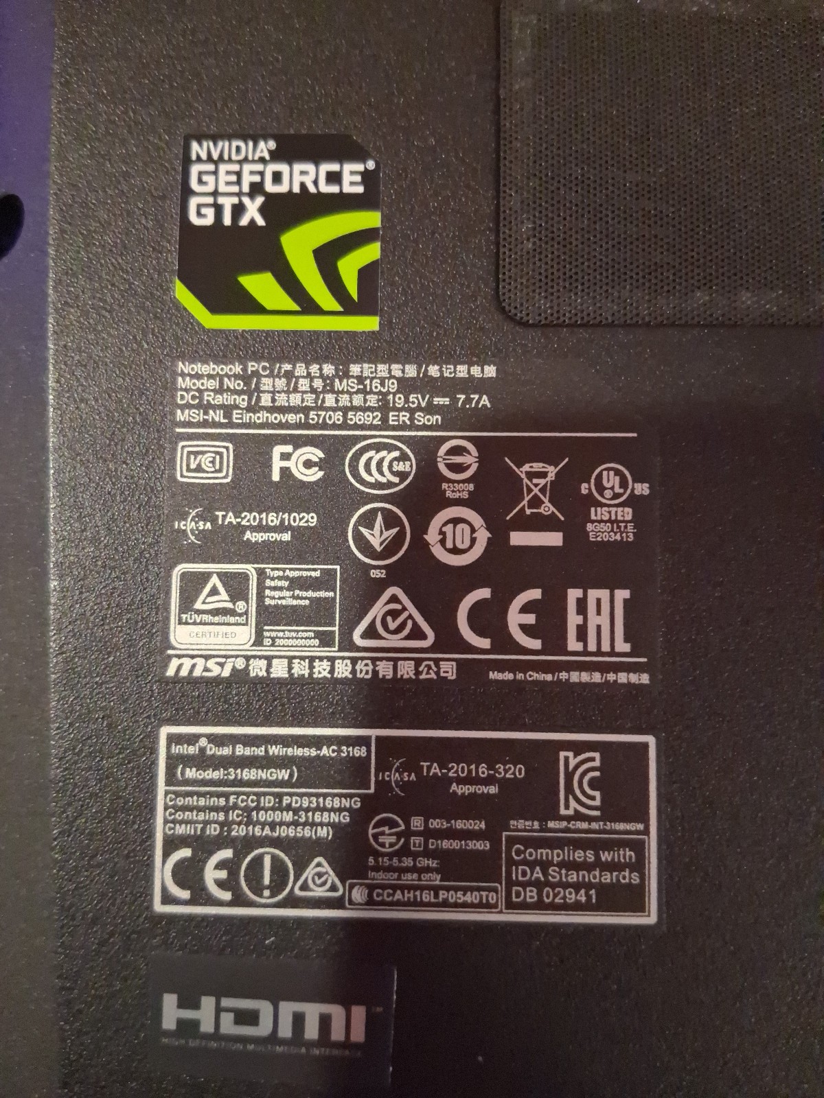 MSI GL62M 7RD-265 Intel Core i5-7300 8GB RAM GTX 1050ti