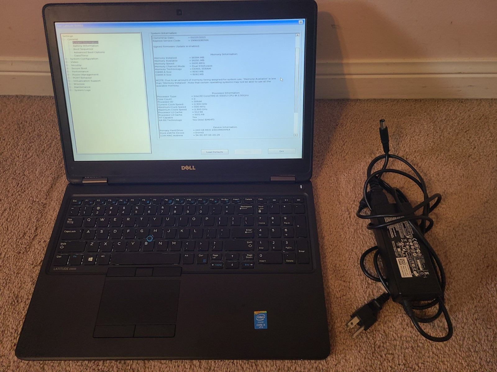 Dell Latitude E5550 – i5-5300U 16GB RAM 240GB SSD 15.6′ screen Win 11 + adapter