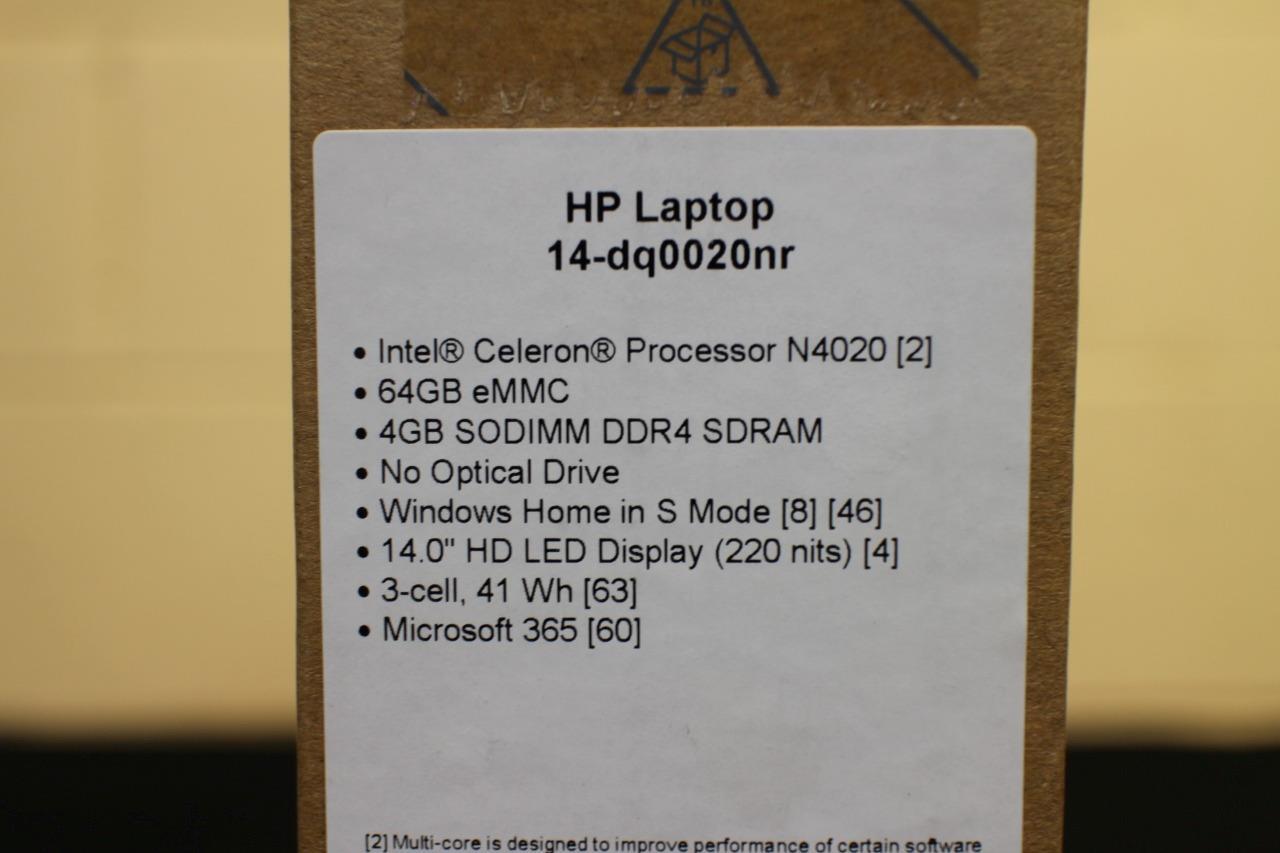 HP 14-dq0020nr 14″ Notebook, Intel Celeron N4020, 4GB RAM, 64GB eMMC, Jet Black
