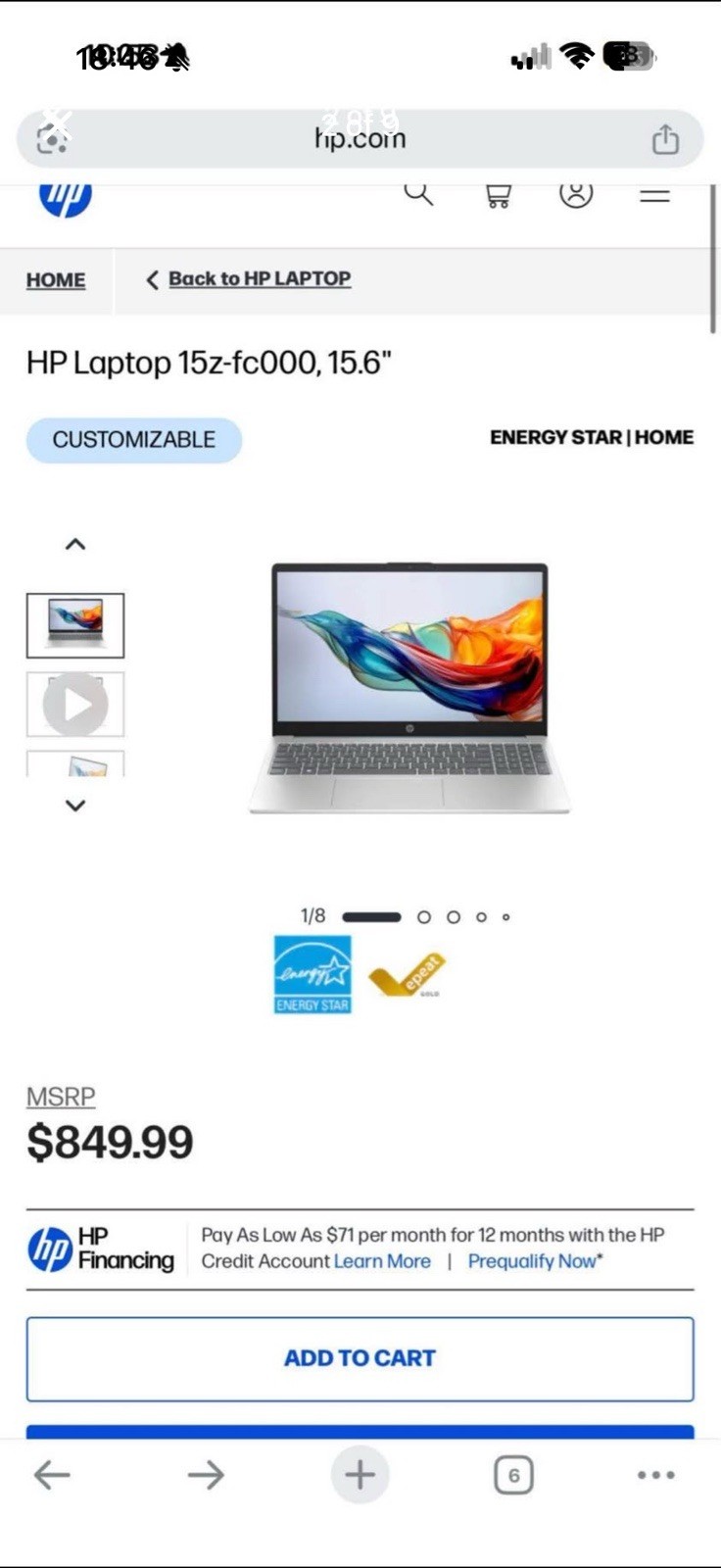 HP 15-FC0245DX Laptop 15.6″ Ryzen 5 7520U 2.8GHz, 16GB RAM, 256GB HDD