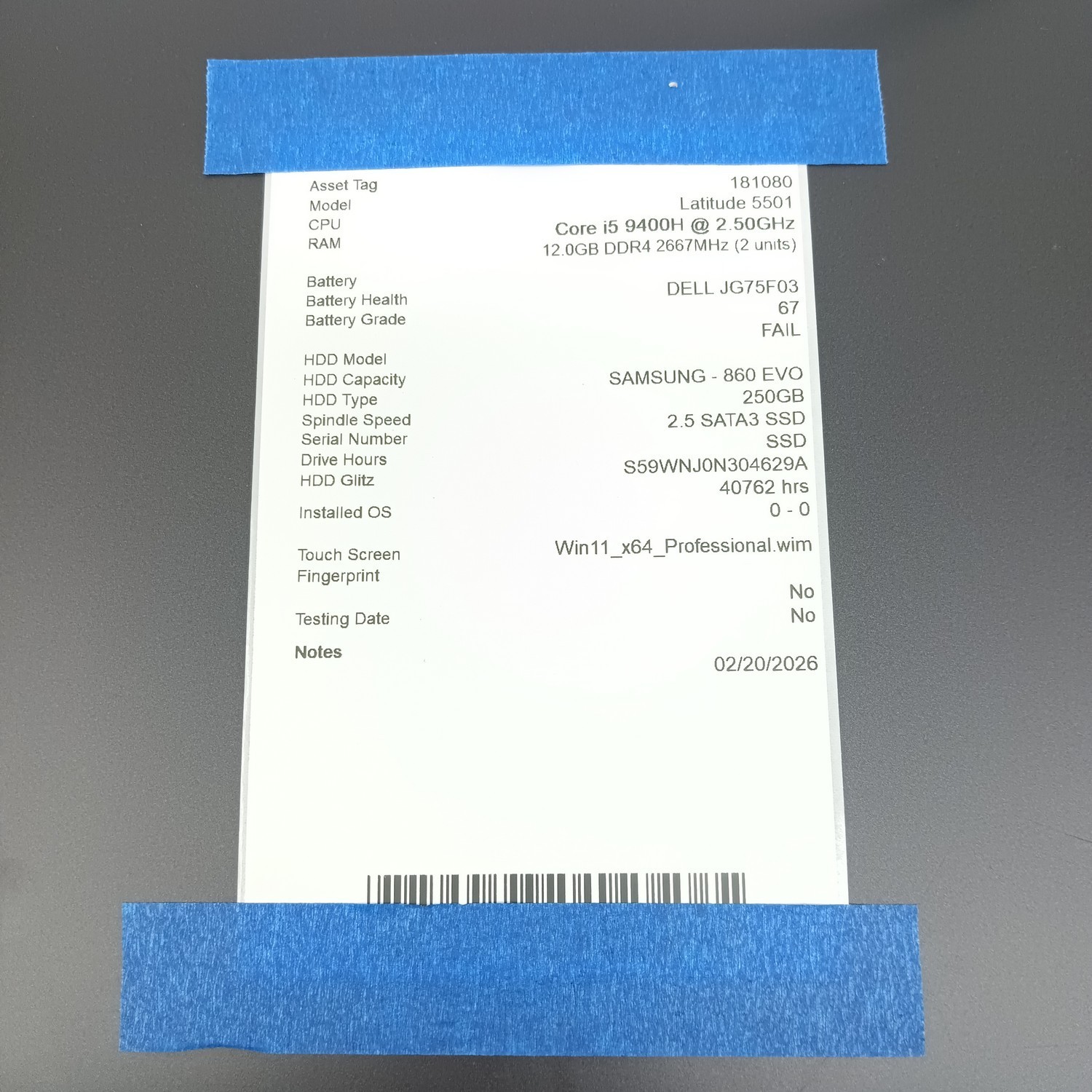 Dell Latitude 5501 i5 9400H 2.50GHz 12GB DDR4 250GB SSD Win11