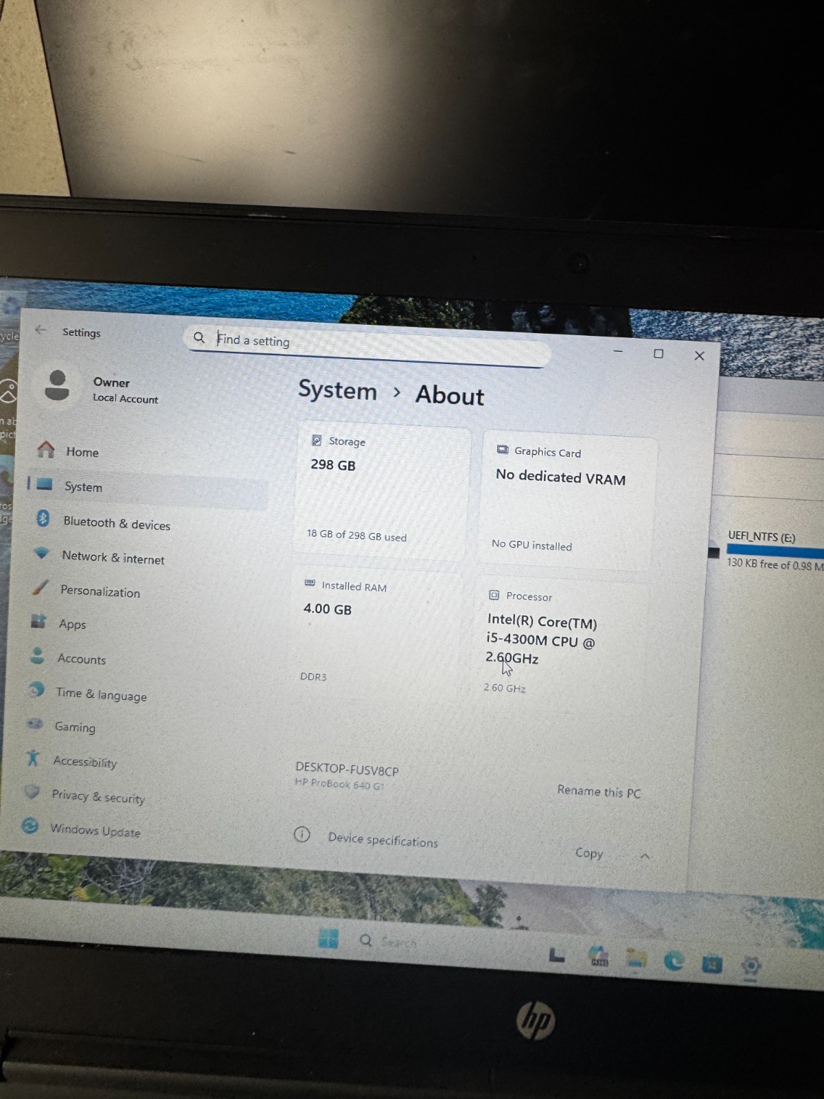 HP ProBook 640 G4 Core i5-4300M, 4GB RAM, 256GB SSD, Win11 #6231
