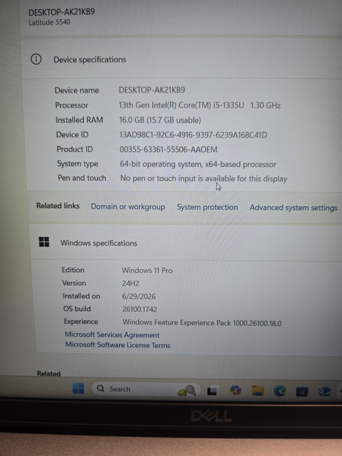 Dell Latitude 5540 15” Core i5-1335U 4.6GHz 16GB 256GB