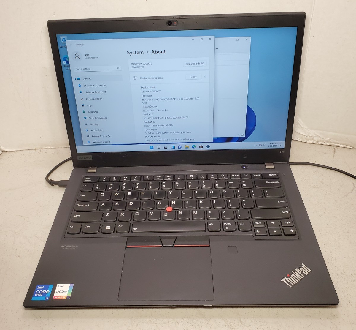 LENOVO THINKPAD T14s GEN 2 Core I7-1185G7 256GB SSD 16GB RAM Win11 #69