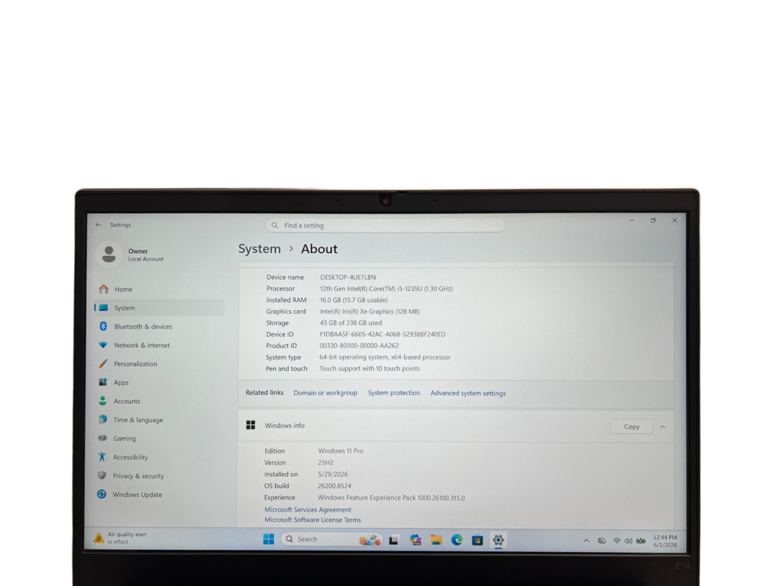 Lenovo ThinkPad E14 G4 Laptop i5-1235U 1.3GHz 16GB 256GB NVMe 14″ Win11pro *Read