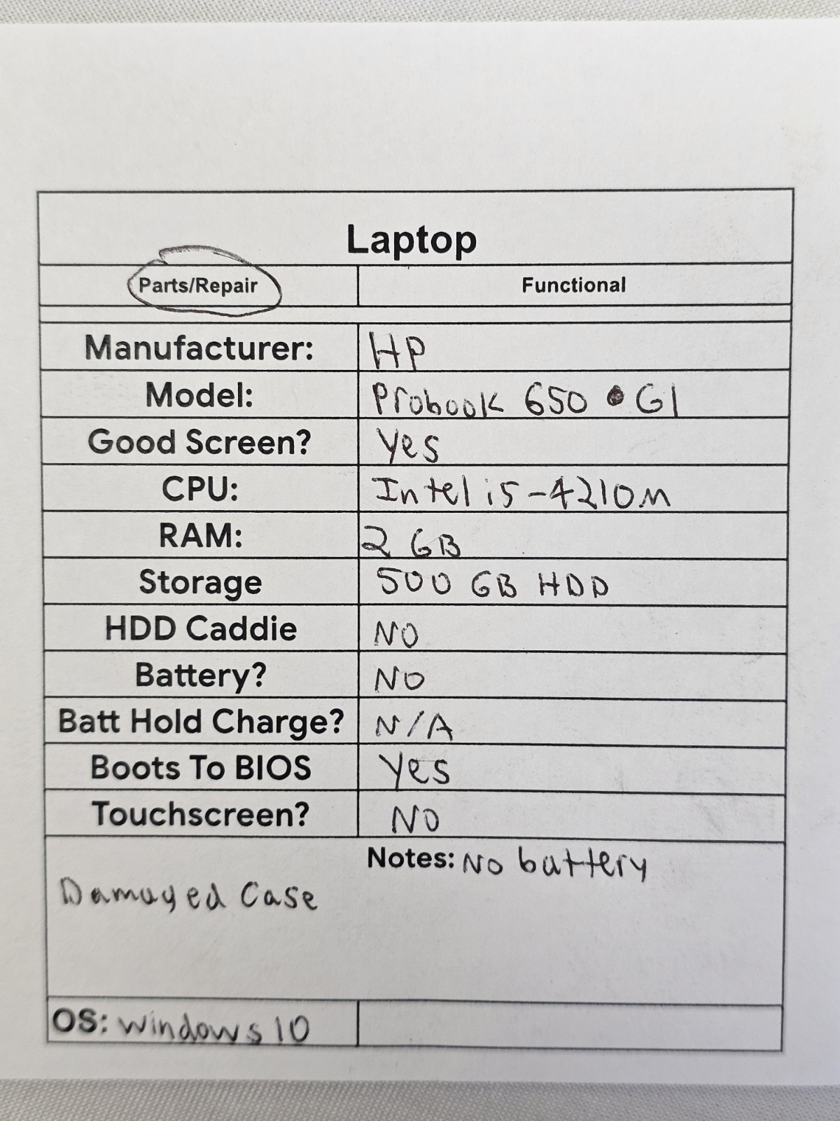 HP ProBook 650 G1 Laptop – i5-4210m – 2GB RAM – 500GB HDD – NO BATT Win 10 READ