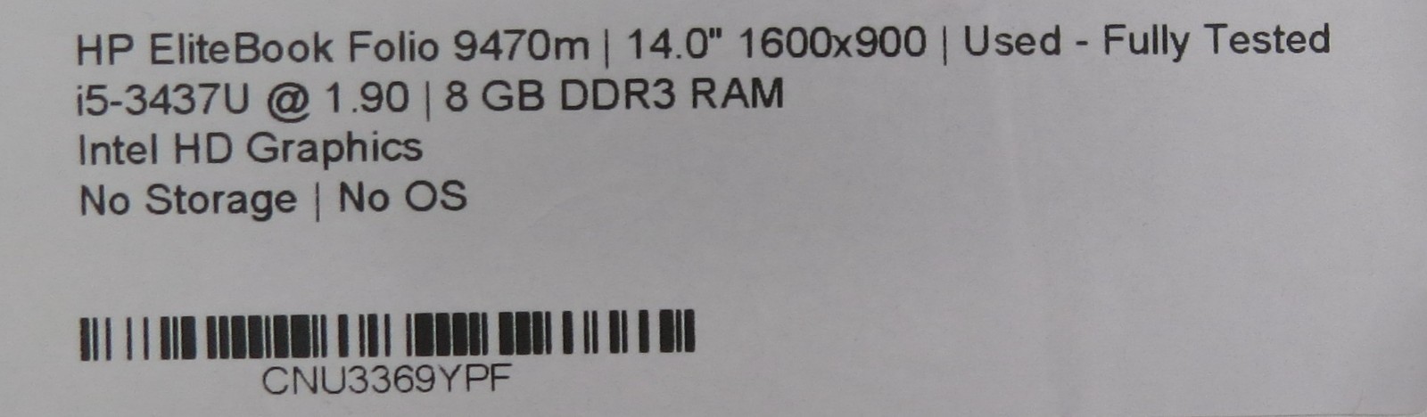 HP EliteBook Folio 9470m | i5-3437U @ 1.9GHz | 8GB RAM | No HDD/OS