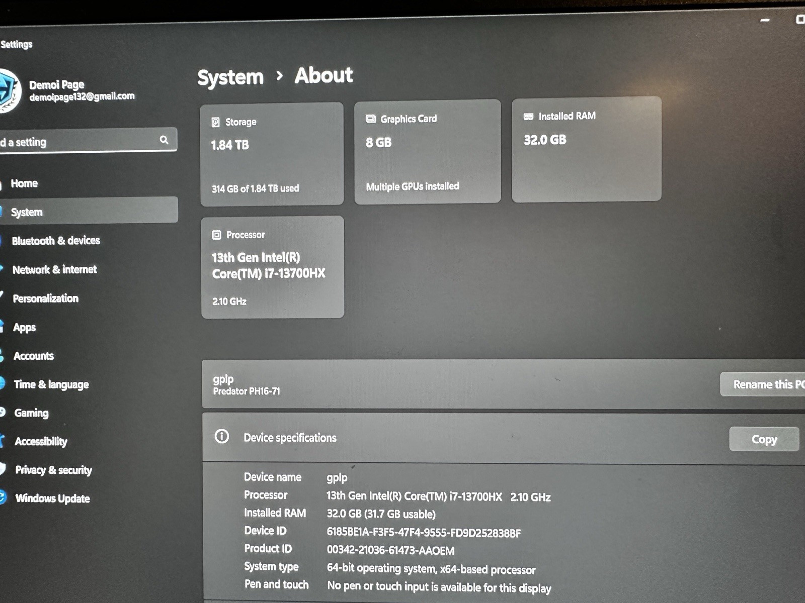 Gaming Laptop Predator Helios 18