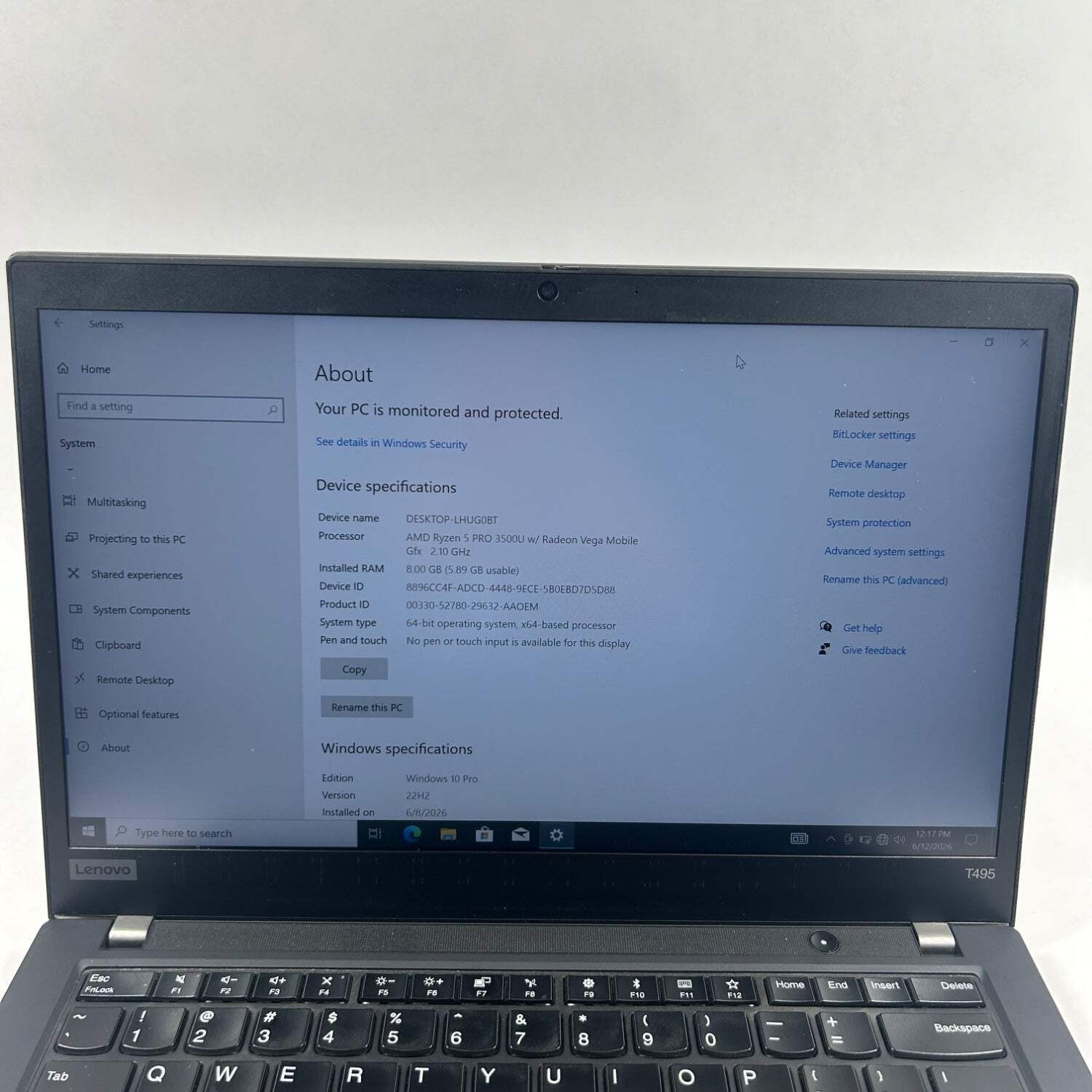 Lenovo ThinkPad T495 14″ Ryzen 5 3500U 3.5GHz 8GB RAM 250GB SSD READ