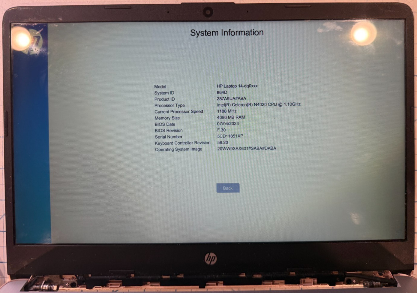 HP Laptop 14″DQ0002DX Intel N4020 4GB MISSING H KEY Housing is missin Functional