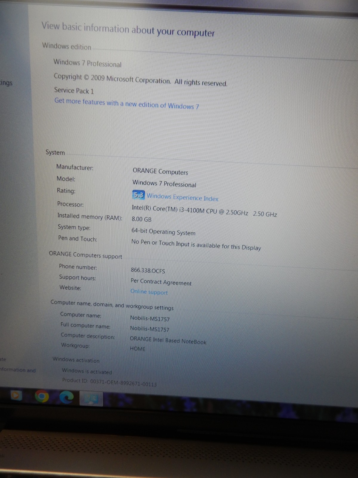 17″ MSI Nobilis Orange MS1757 Laptop i3 @ 2.5 Intel 8GB RAM 500GB HDD Win 7 Pro