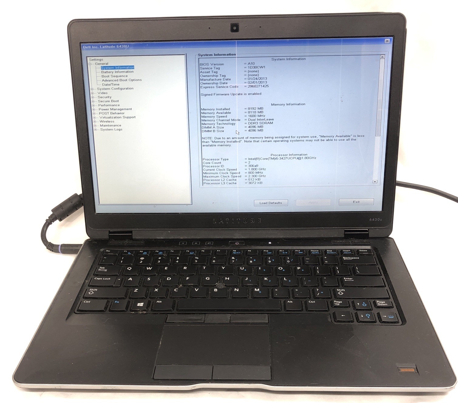 Dell Latitude 6430u, Intel Core i5-3427U @1.80GHz, 8GB RAM, No SSD/HDD, No OS