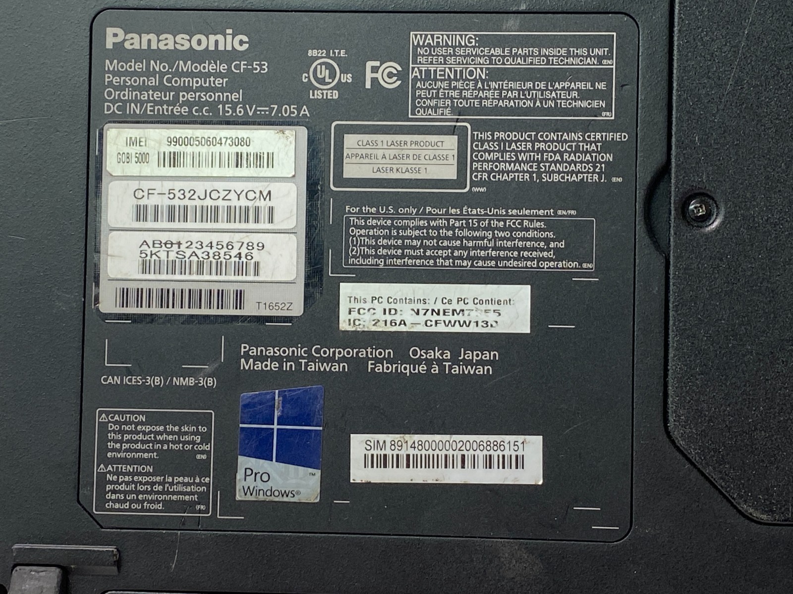 Panasonic Toughbook CF-53 MK4 i5-4310u 16GB DDR3 500GB SSD W11P 100% Battery