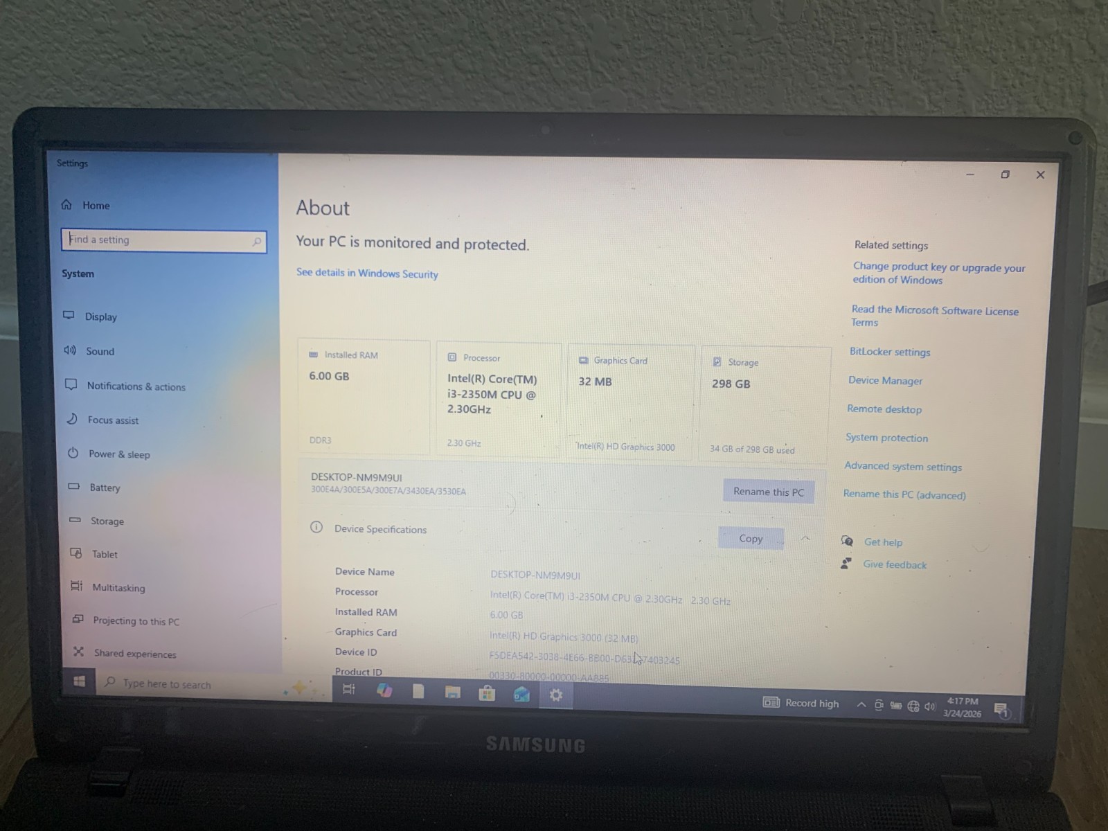 Samsung NP300E5A-A02UB 15.6″ Intel Core i3-2350M 2.30GHz 6GB RAM 320GB HDD Win10