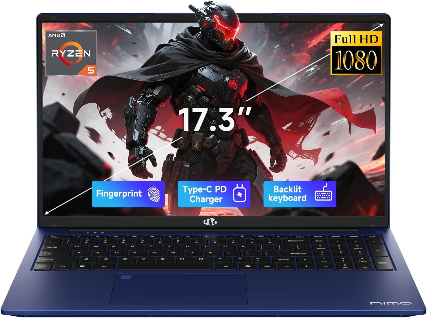 NIMO 17.3″ IPS FHD Gaming Laptop AMD Ryzen 5 6600H 16GB DDR5 RAM 1TB SSD
