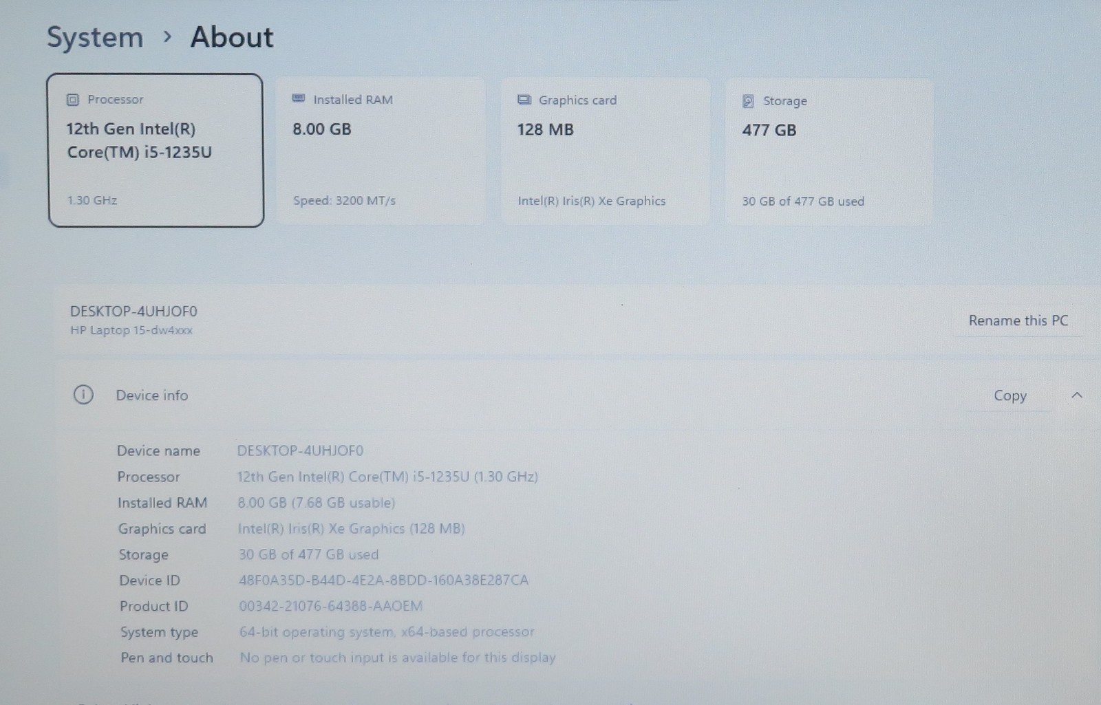 HP 15-dw4725od 15.6in Laptop i5 1235U 1.3GHz 8GB RAM 512GB SSD Windows 11 Home