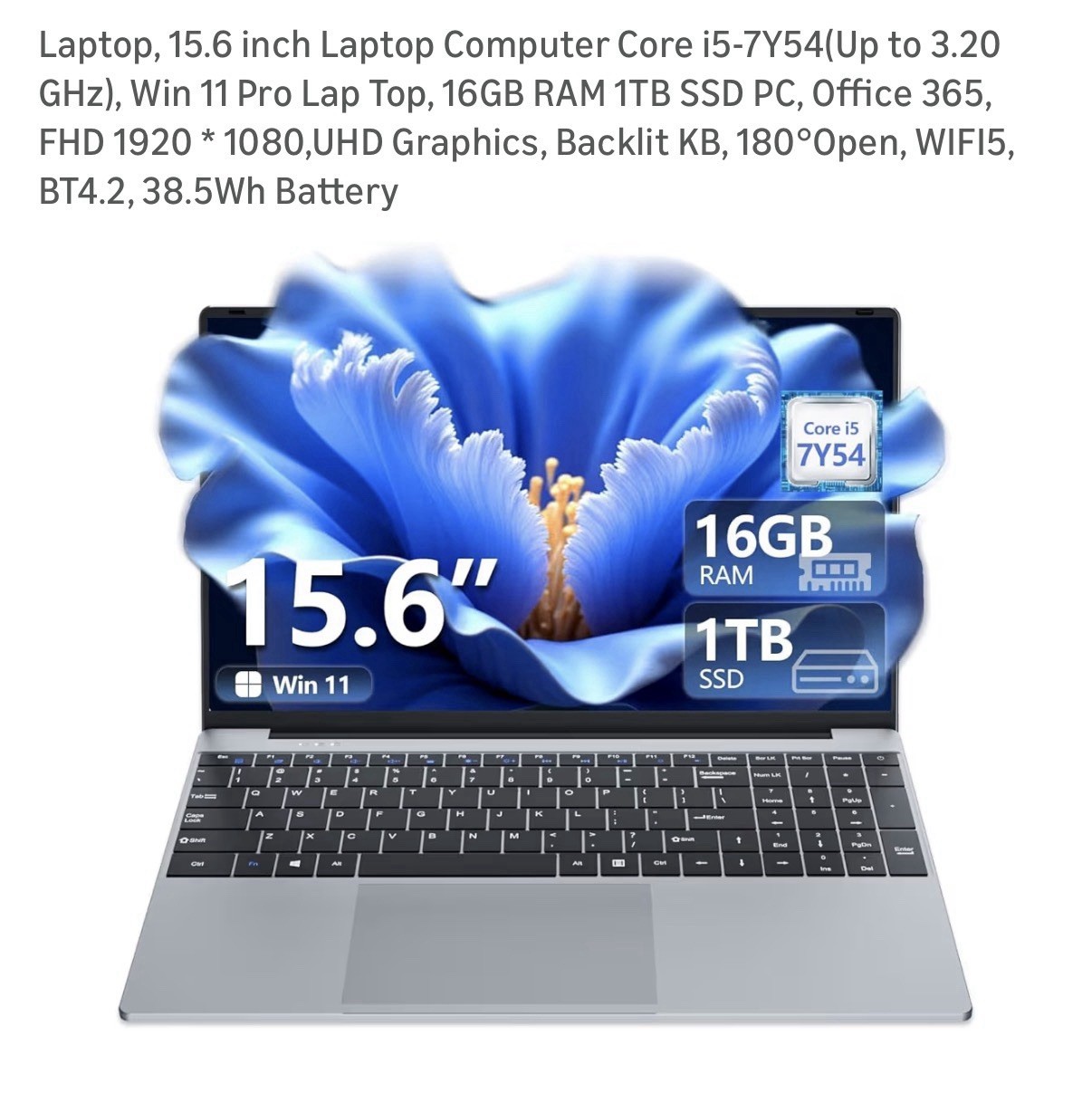15.6″ FHD Laptop Intel Core i5-7Y54 16GB RAM 1TB SSD Win 11 Pro