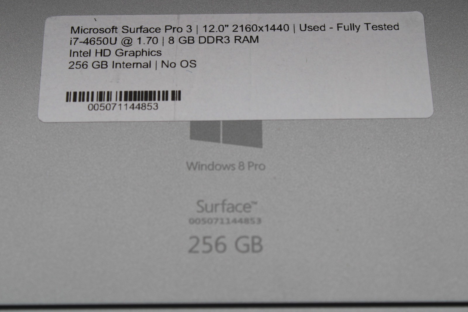 Microsoft Surface Pro 3 i7-4650U @ 1.7 GHz 8GB RAM 256GB SSD No OS