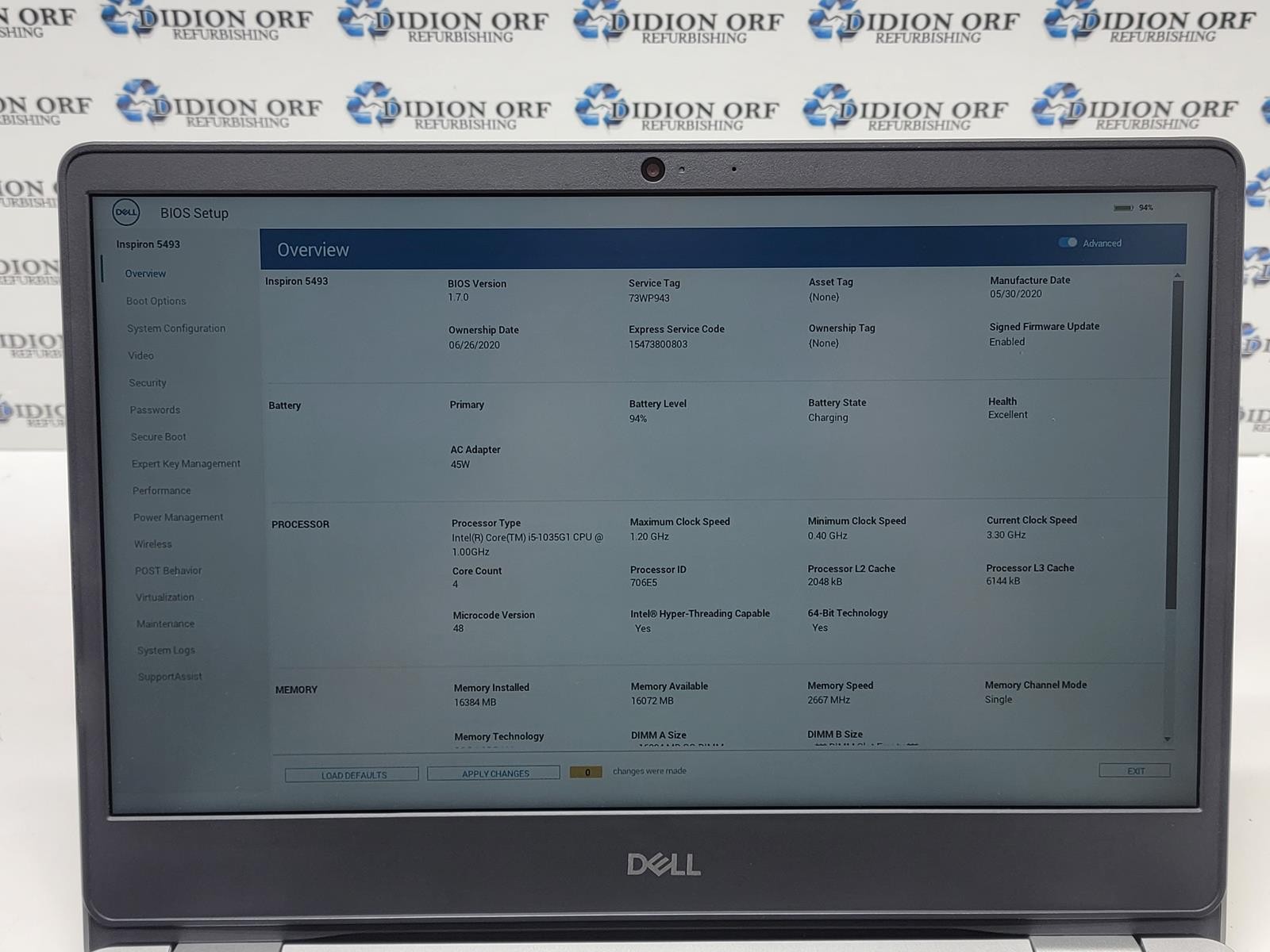 DELL Inspiron 5493 i5 1035G1 16 GB RAM 512 GB SSD NO OS SKU 24847