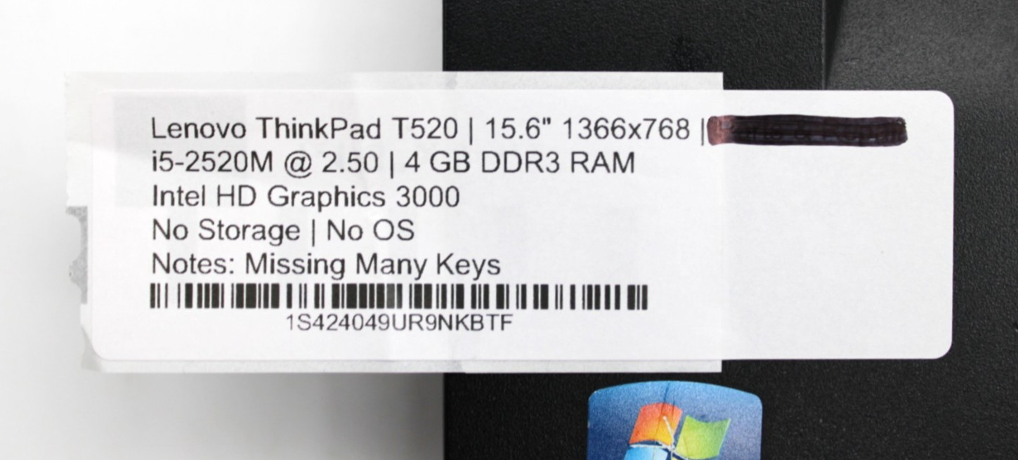 Lenovo ThinkPad T520 i5-2520M@2.5GHz 4GB DDR3 NO STORAGE/OS *USED/TESTED*