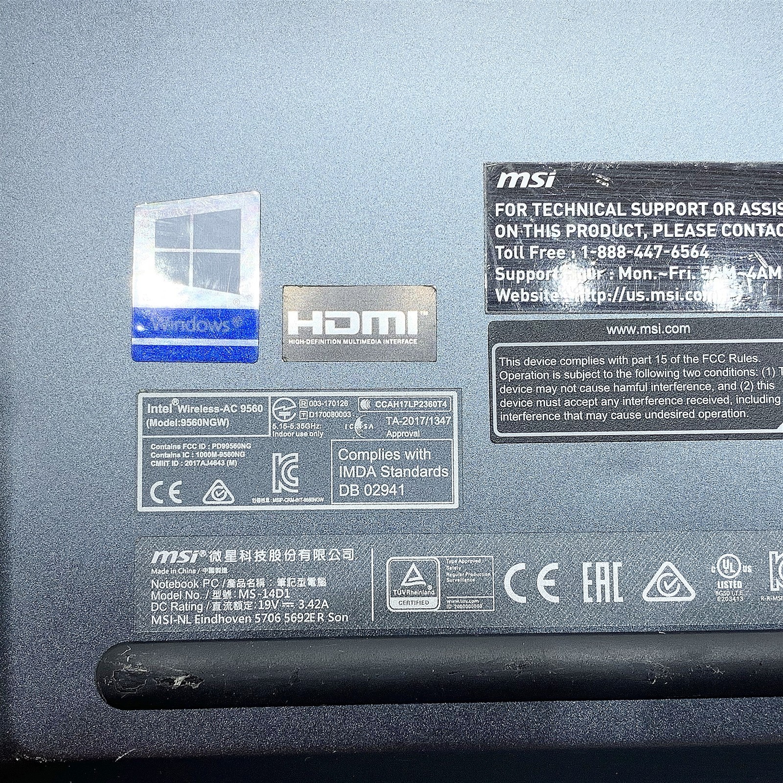 MSI MS-14D1 Laptop Intel Core i5 10210U 1.60GHZ 14″ FHD 8GB RAM NO HDD Parts