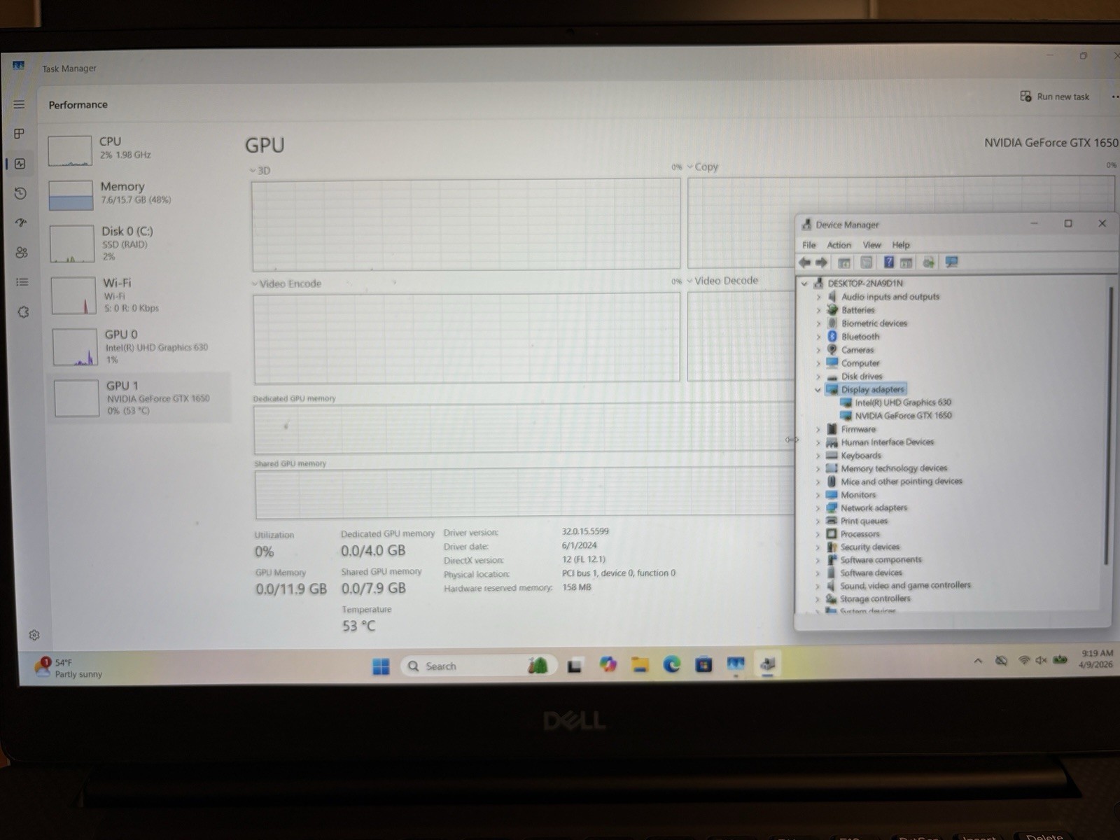 Dell XPS 7590, Gaming GTX 1650, i7-9750H, 16GB 512GB NVMe, Win 11 Pro