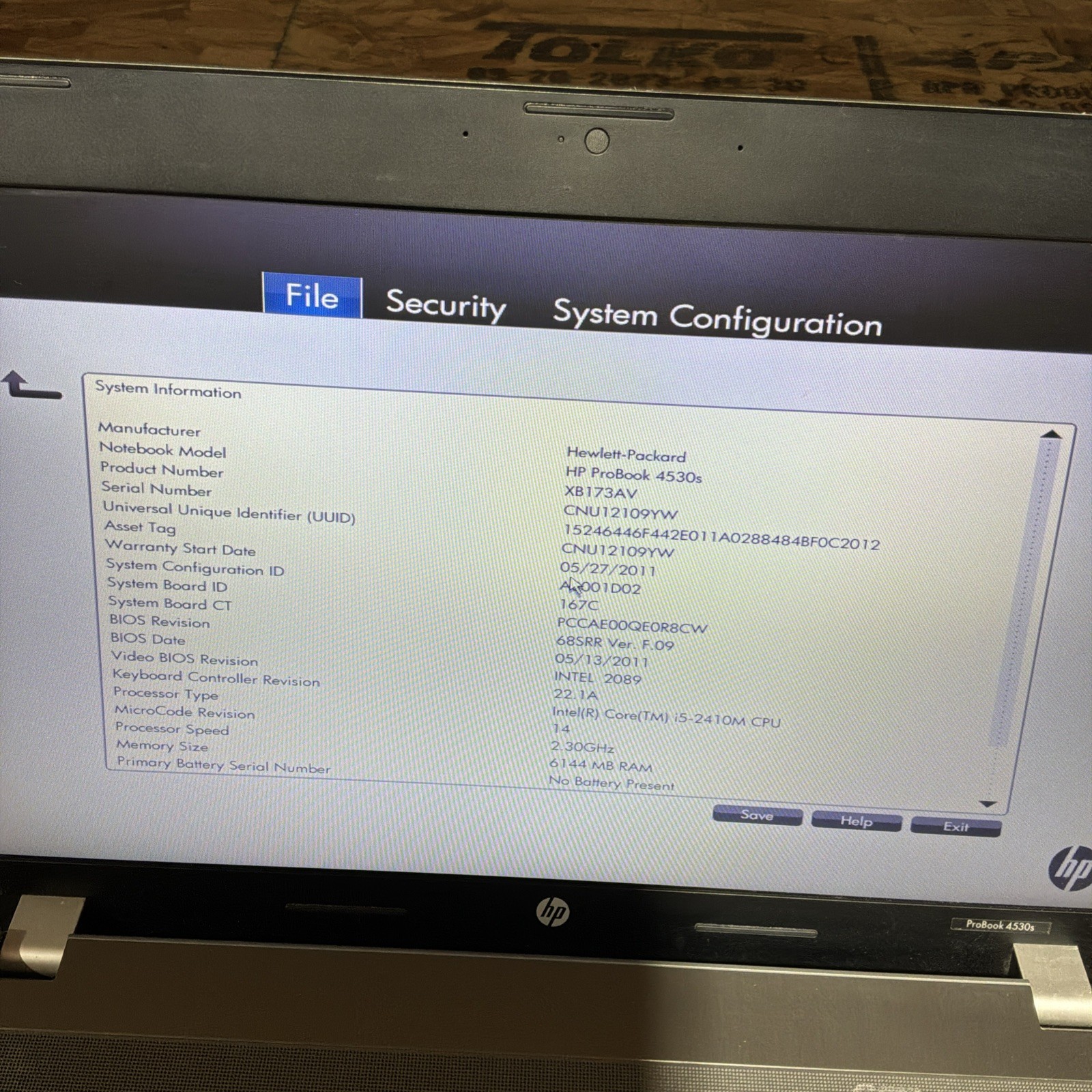 HP ProBook 4530S Intel i3-2410M 2.3GHz 6 GB RAM 320GB HD No OS C231
