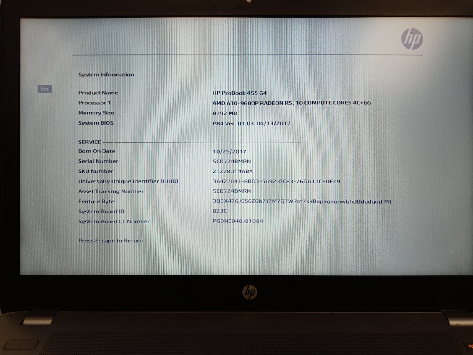 HP ProBook 455 G4 AMD A10-9600P 2.4GHz 8GB RAM 0GB SSD NO OS