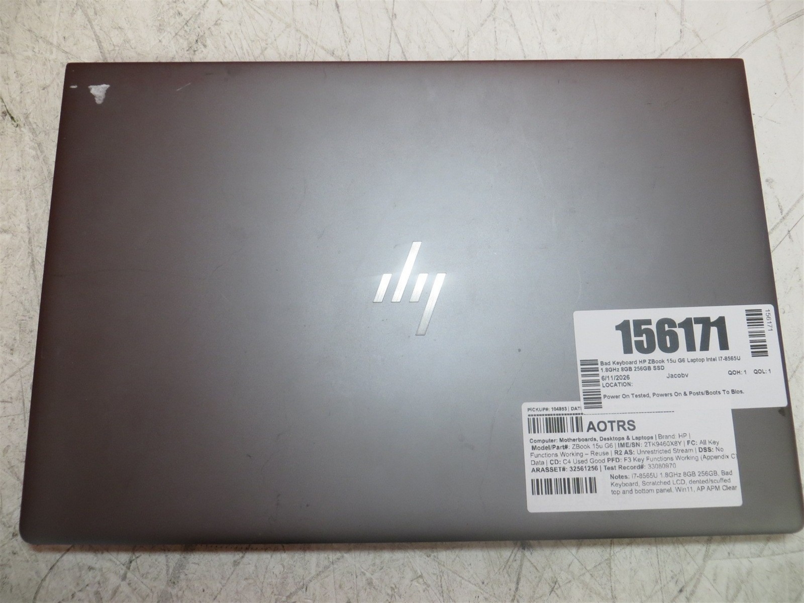 Bad Keyboard HP ZBook 15u G6 Laptop Intel i7-8565U 1.8GHz 8GB 256GB SSD