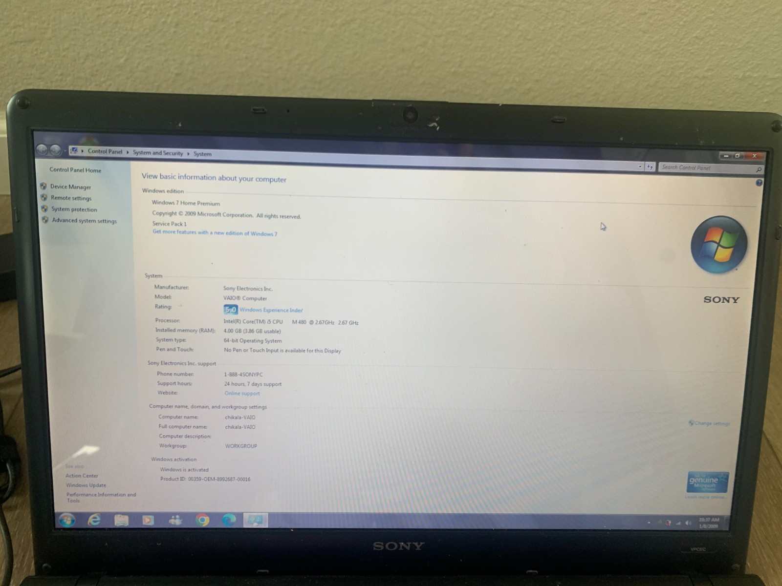 Sony VPCEC PCG-91111L 17.3″Intel Core i5 M480 2.67GHz 4GB RAM 320GB HDD Win 7