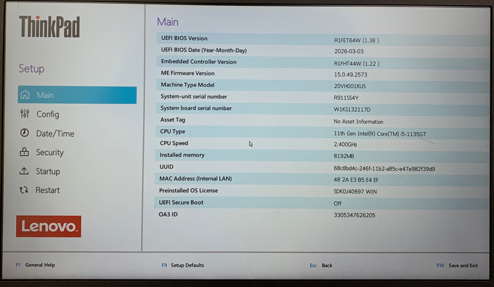 Lenovo ThinkPad L13 Gen 2 14″ Laptop i5-1135G7 8GB RAM 256GB NVMe, As Is