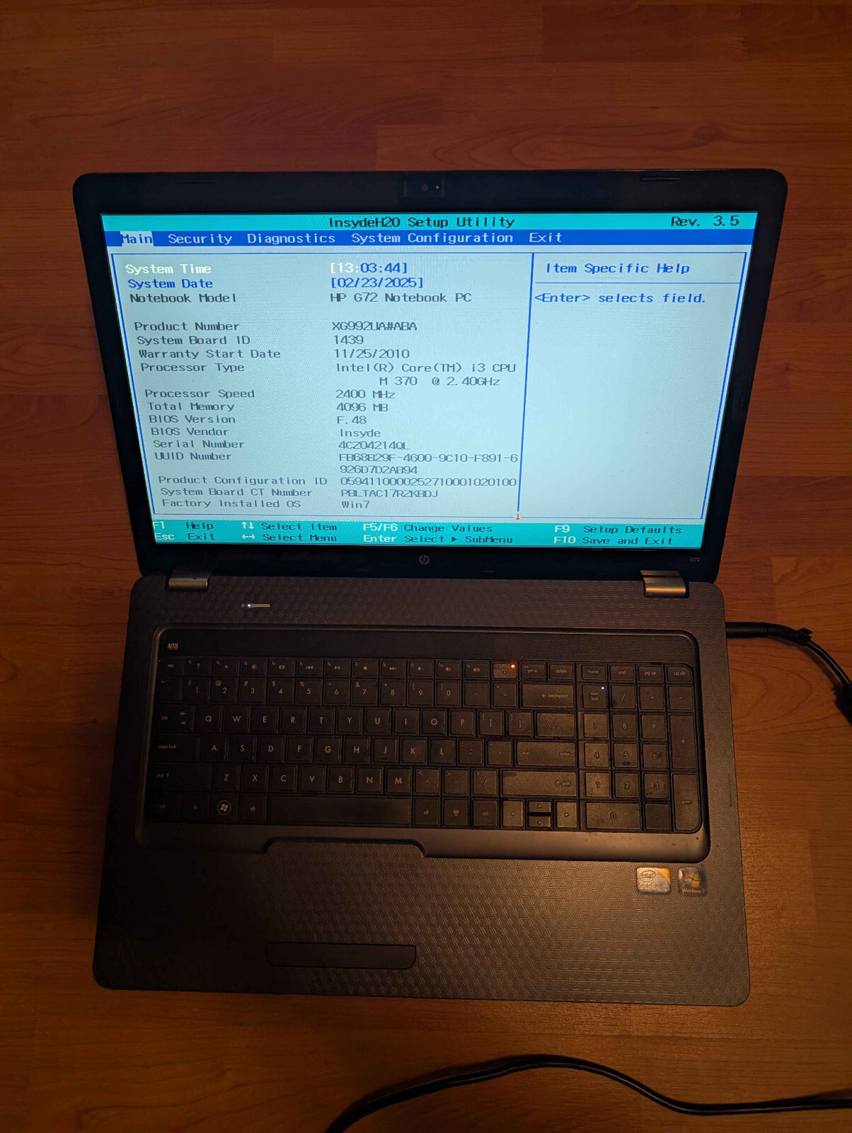 HP G72 i3 370m, 4GB RAM *NO OS, BAD BATTERY* AS IS