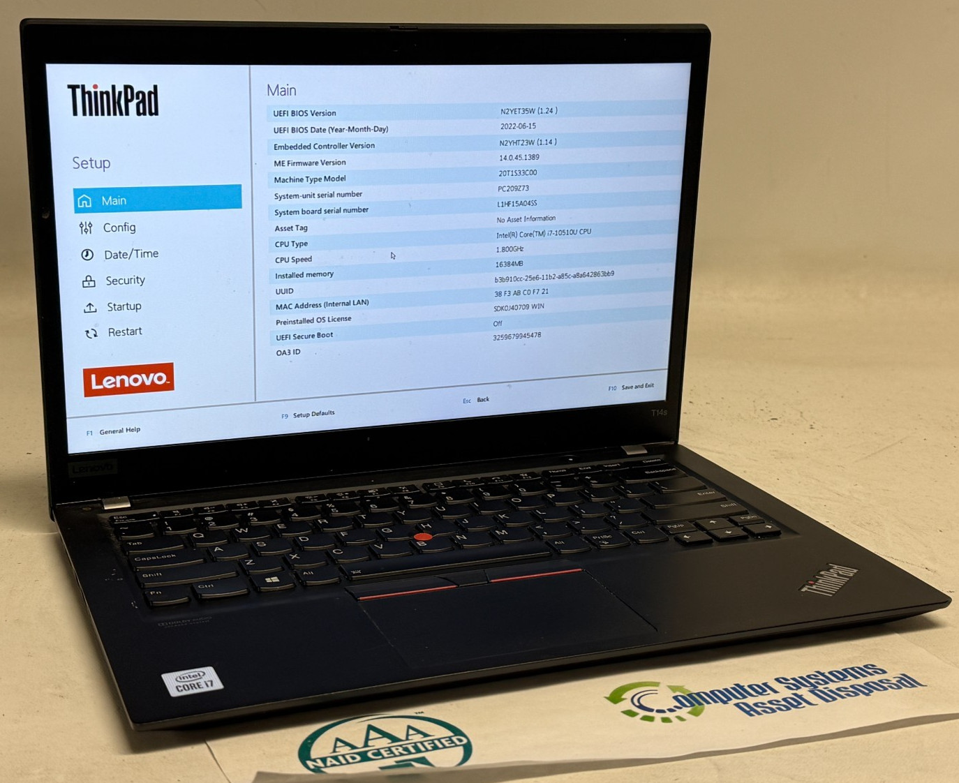 Lenovo ThinkPad T14s 14″ (i7-10510u – 16GB RAM – 512GB SSD – Win11Home)