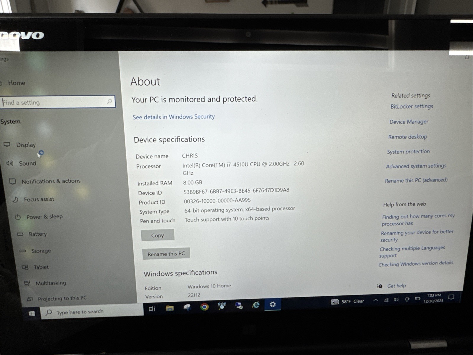 Lenovo Yoga 2 Pro 20266 Intel i7-4510U 2.6 GHz 8GB RAM 13.3″ Touch W/Power Cord