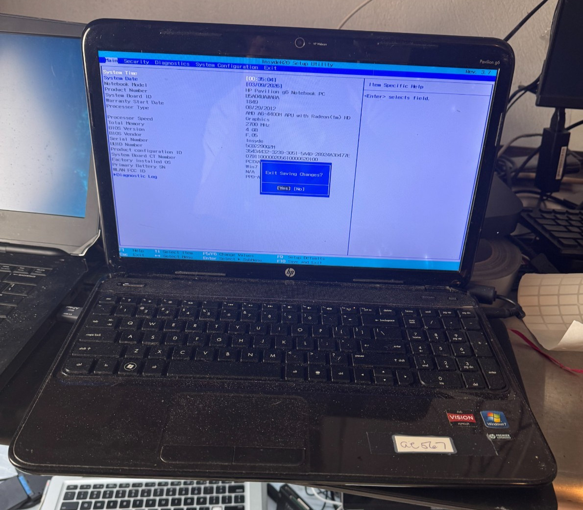 HP Pavilion g6 AMD A6 4400M, 4GB RAM, 15.6″ Laptop for Parts/Repair #4871
